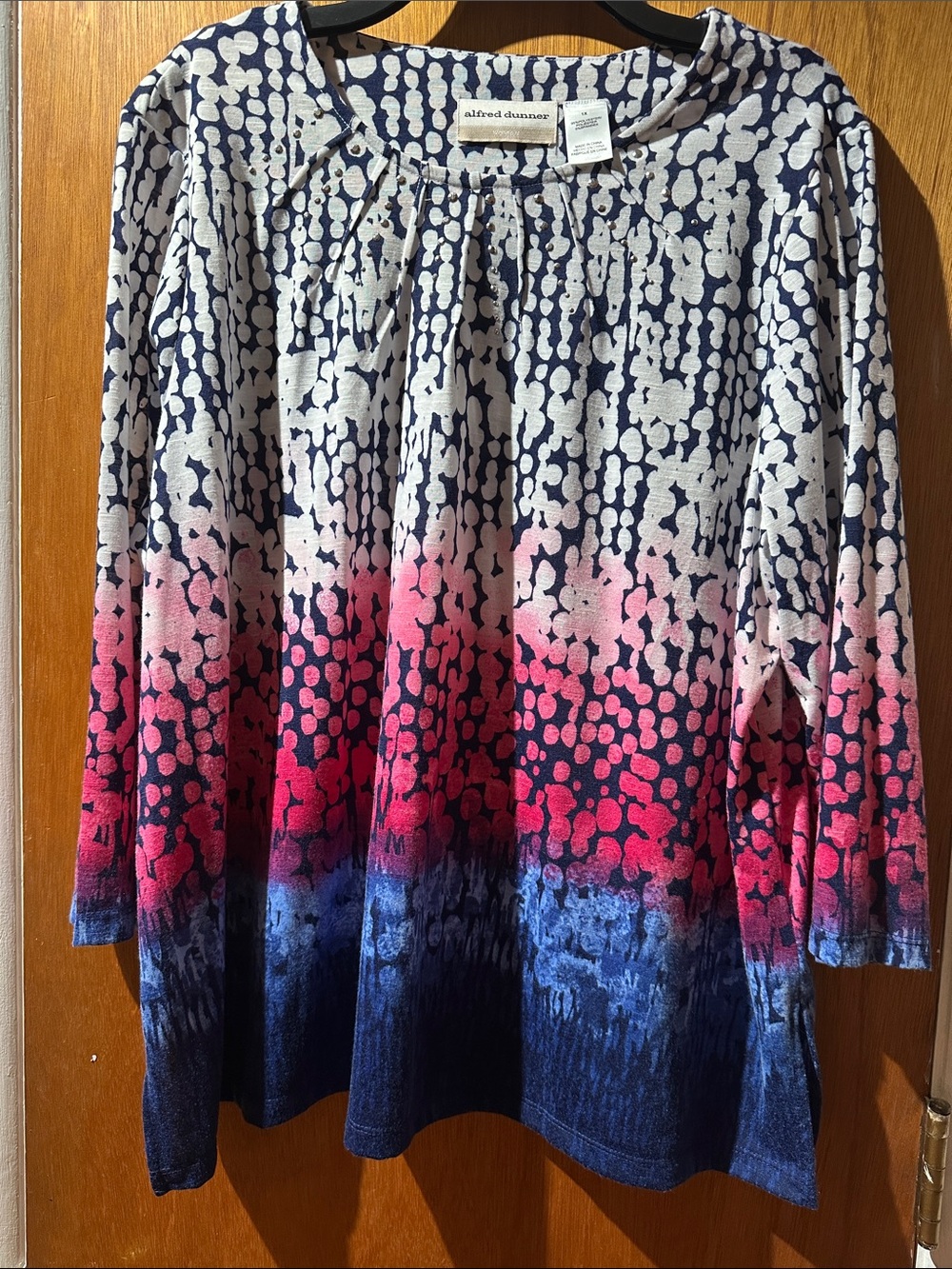 Alfred Dunner Navy, Pink & White Ombre Dot Pullover Tunic